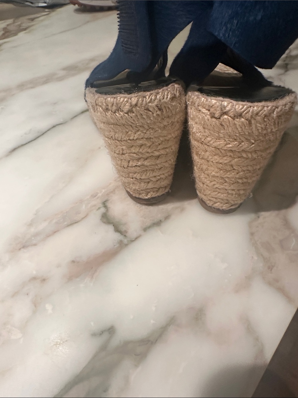 Celine Deep Blue Open-Toe Wedge Espadrilles - Picture 4 of 8